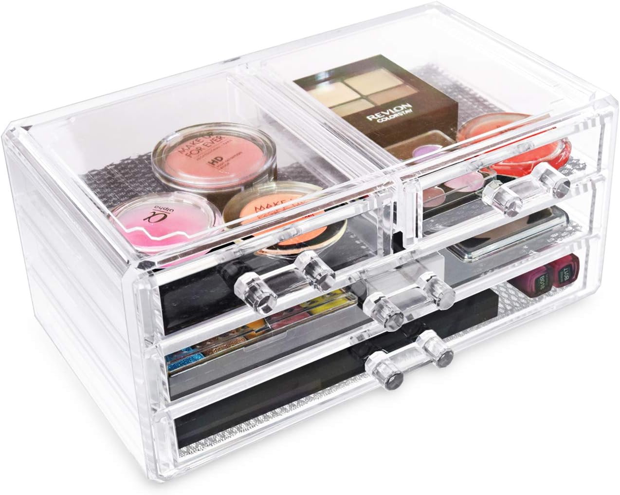 Ikee Design Acrylic Jewelry & Cosmetic Storage Display Box, Cosmetic Jewelry Organizer Makeup Holder, Cosmetic Holder, Cosmetic Organizer for Vanity, 9.38" x 5.38" x 4.38"H