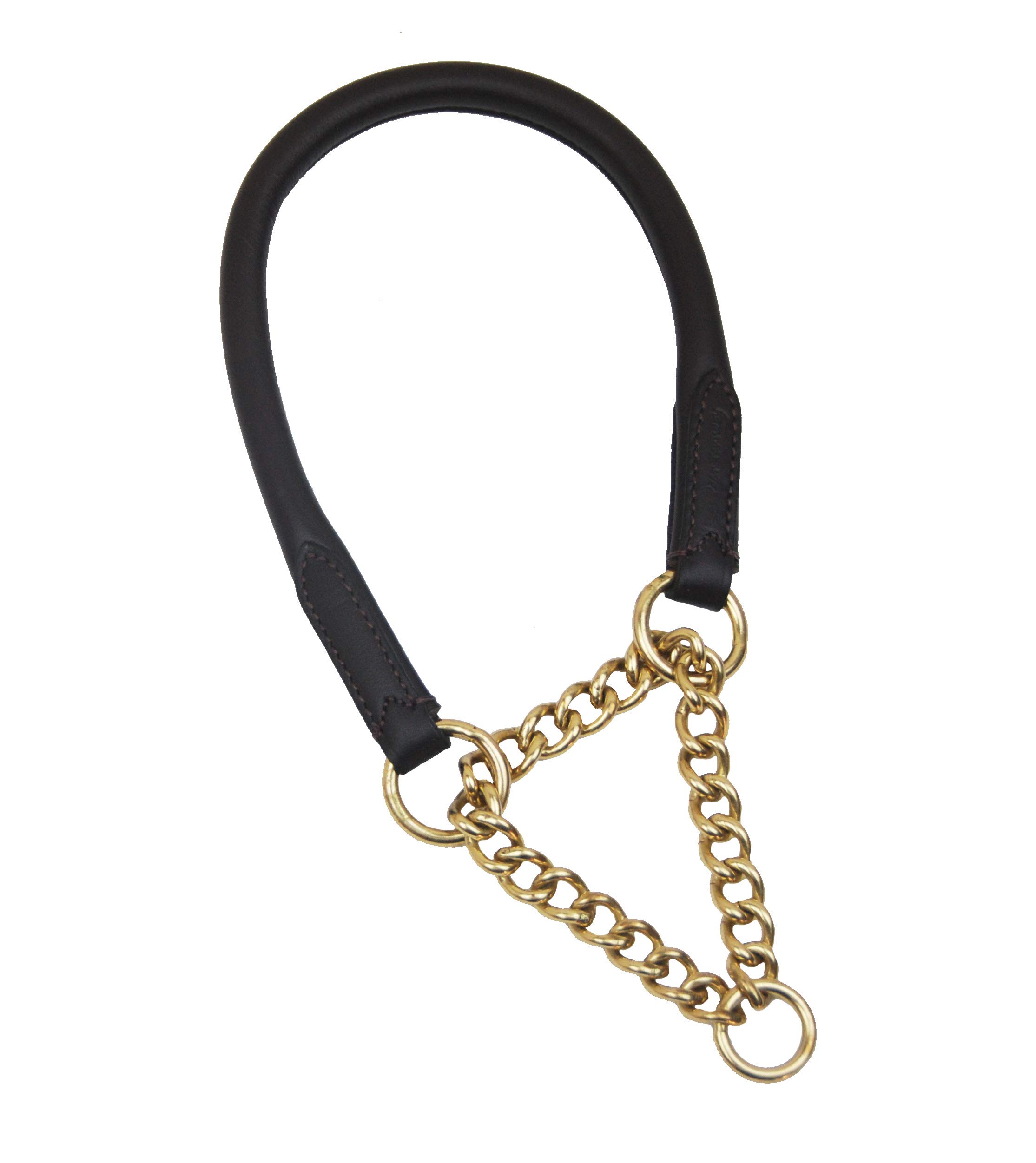 Collier étrangleur en cuir roulé marron : idéal pour la marche au pied en ville