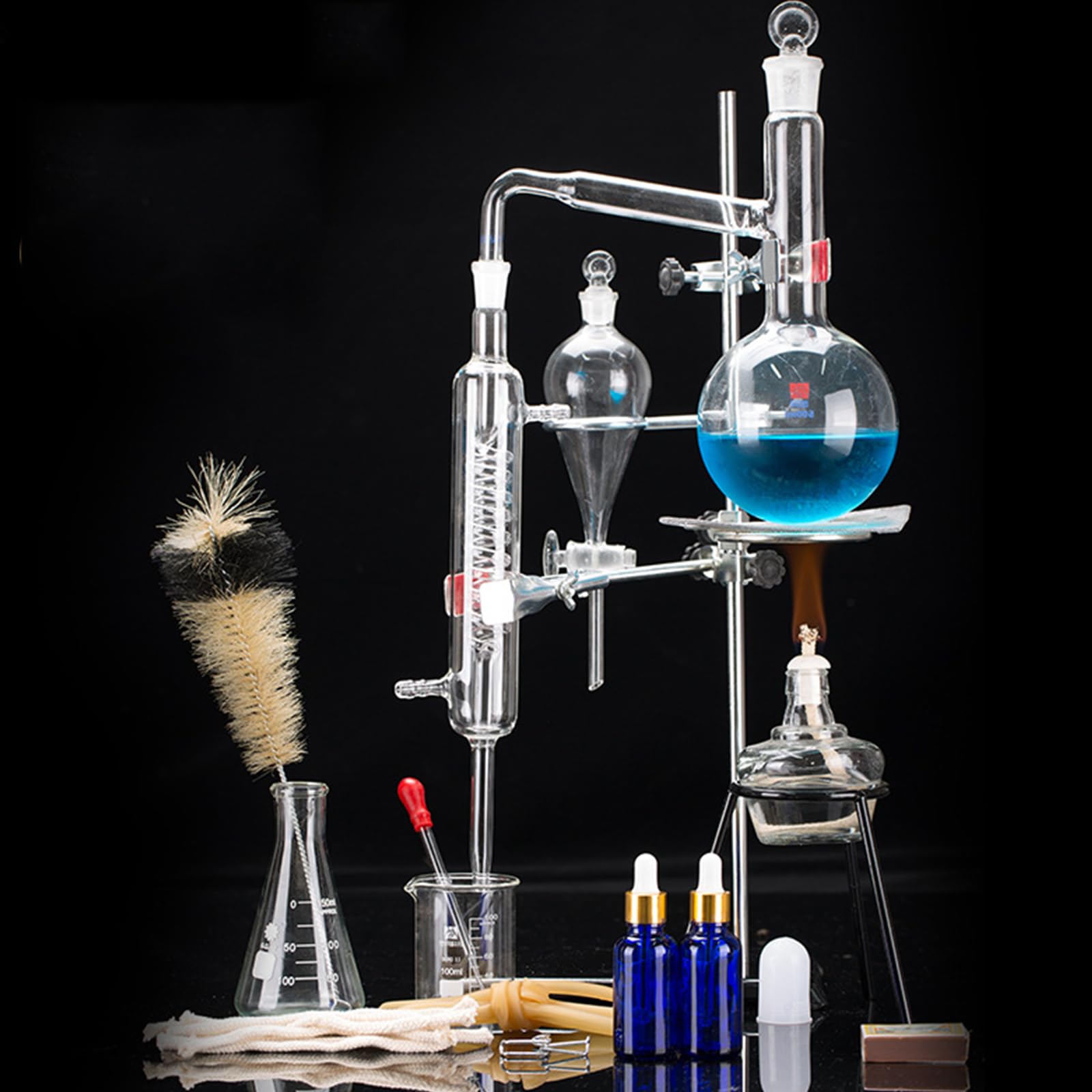 Destilador de aceites Esenciales de 500 ml, Aparato de destilación de Laboratorio con Embudo de separación y Tubo Condensador, Ideal para destilar y producir su Propio Aceite Esencial