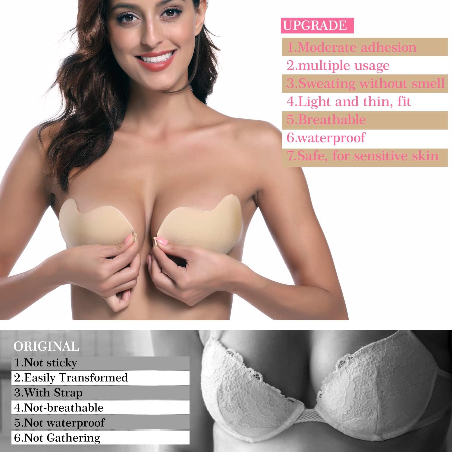 Pvendor Strapless Backless Bra Push up Strapless Self Adhesive Plunge