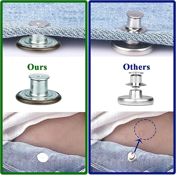 Brass Jeans Button Replacement, 10 Pieces, Adjustable Tightener Button for Jeans Pants to Make Smaller, Botones Ajustables para Jeans 17mm