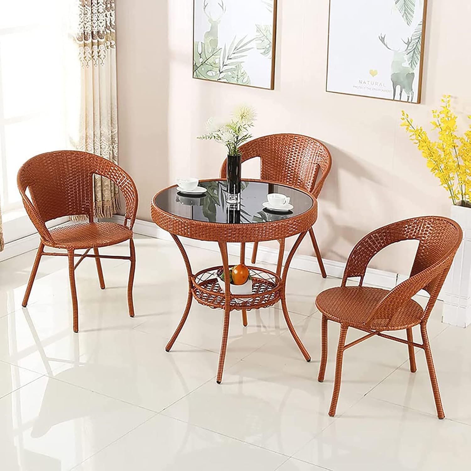 ラタン調 テーブル チェアー 3点セット ガーデンテーブル ガーデン