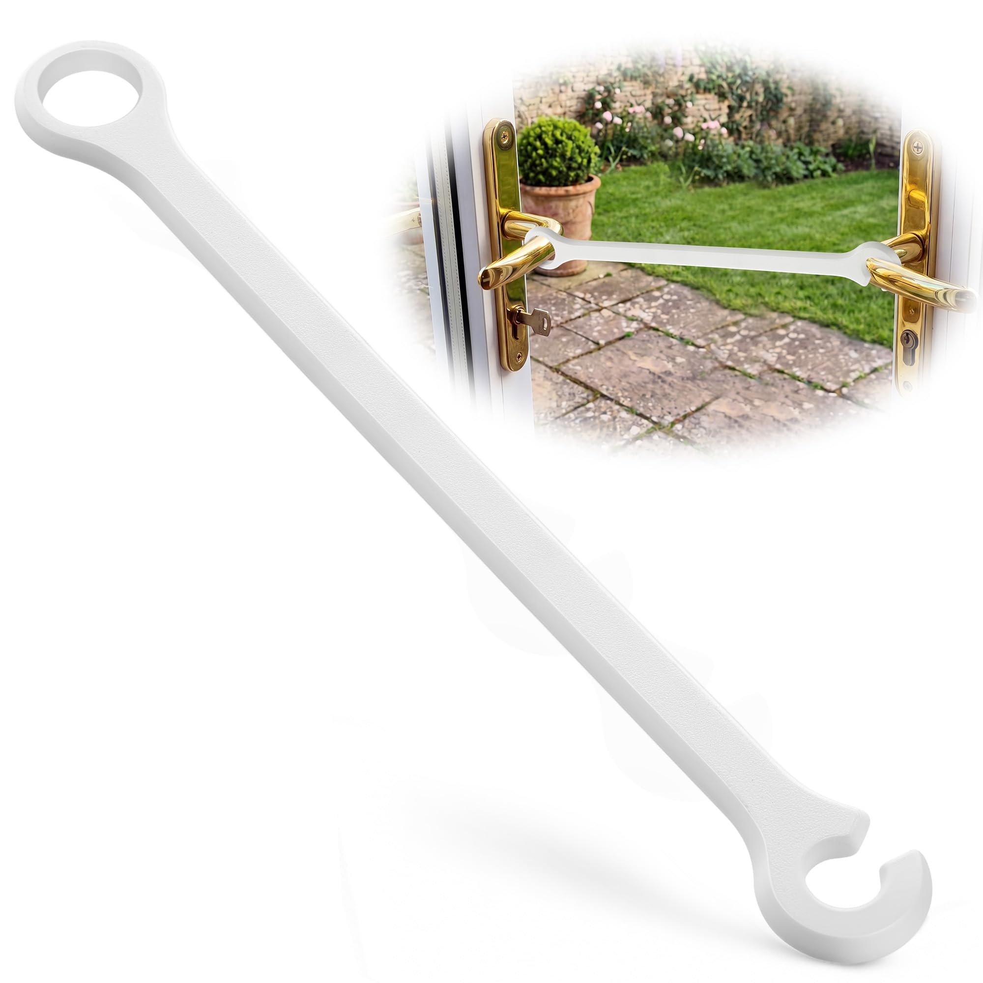Enhon Patio Door Holders to Stay Open, French Door No Drill Elastic Restraint Strap for Holding Patio Doors Open Ventilation Aid and Pet Access Solution for Dogs & Cats(1 Pack,White,34cm)