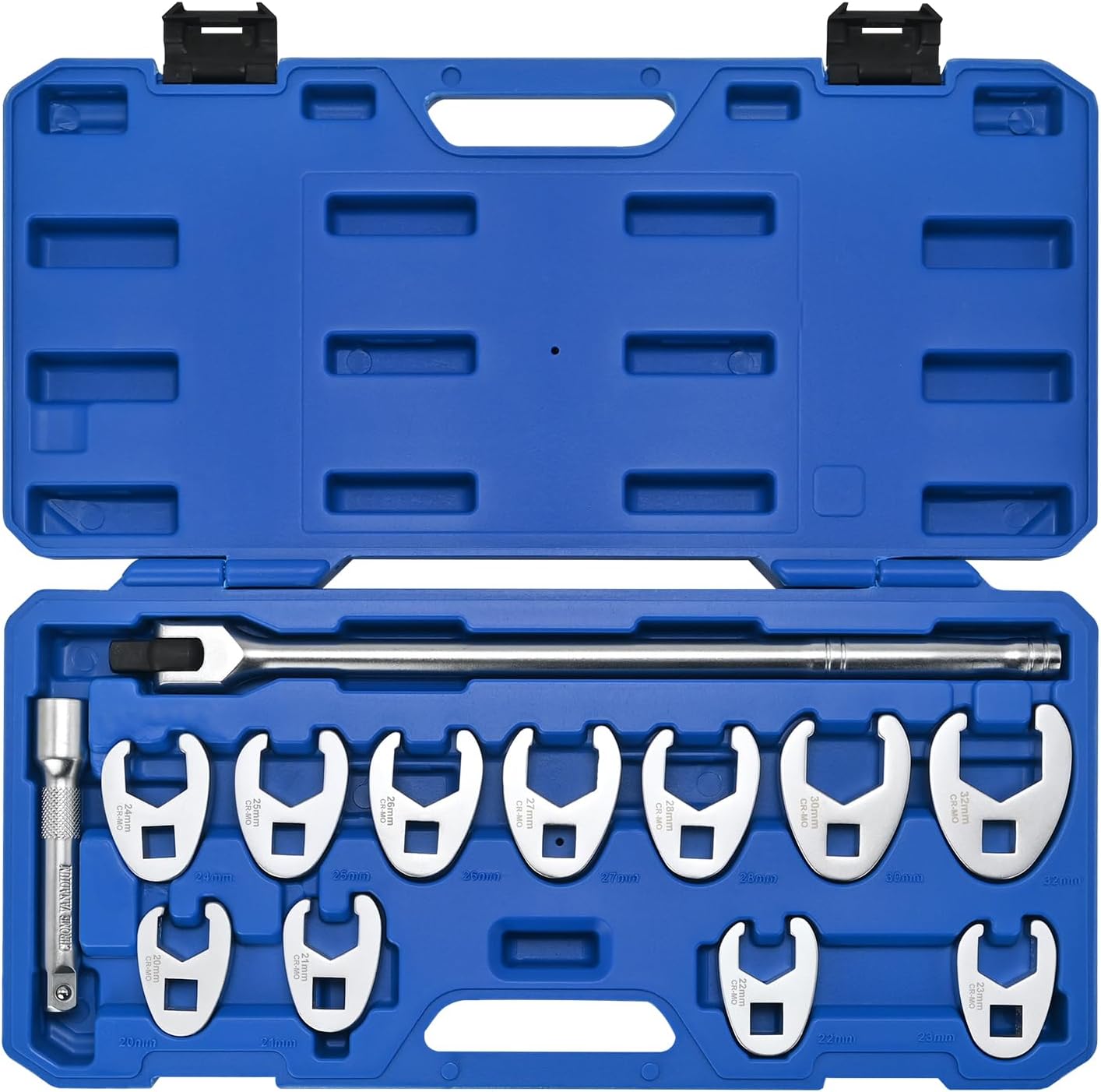 PURUS 13 PCS Crowfoot Wrench Set for 8 to 24 mm Flare Nuts, Wrench Set for 3/8" and 1/2" Drives Ratchets Extenders for Nut Removal for Tight-Space Automotive Work