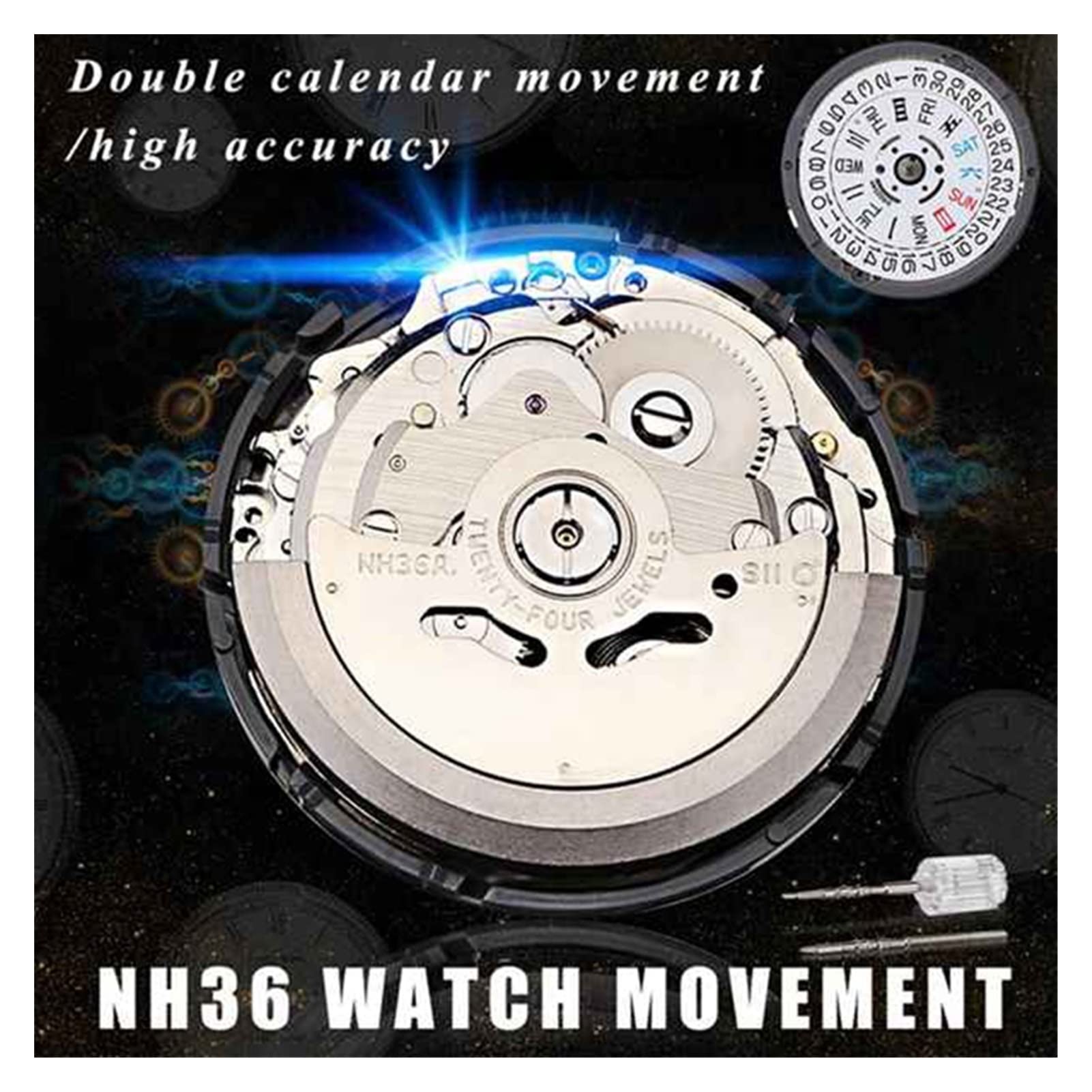 Kit di Strumenti per la Riparazione del Movimento Meccanico Automatico dell'orologio NH36 da Uomo, Accessorio e Parte di Ricambio.