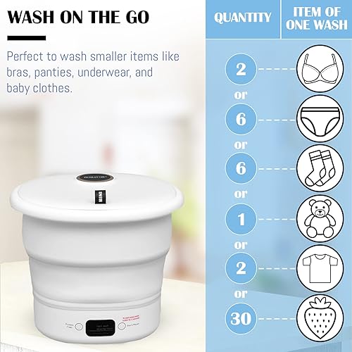 Miniatura 3 de Mini lavadora portátil  Pequeña lavadora plegable para ropa  Para camping, RV, viajes, espacios pequeños (blanco)