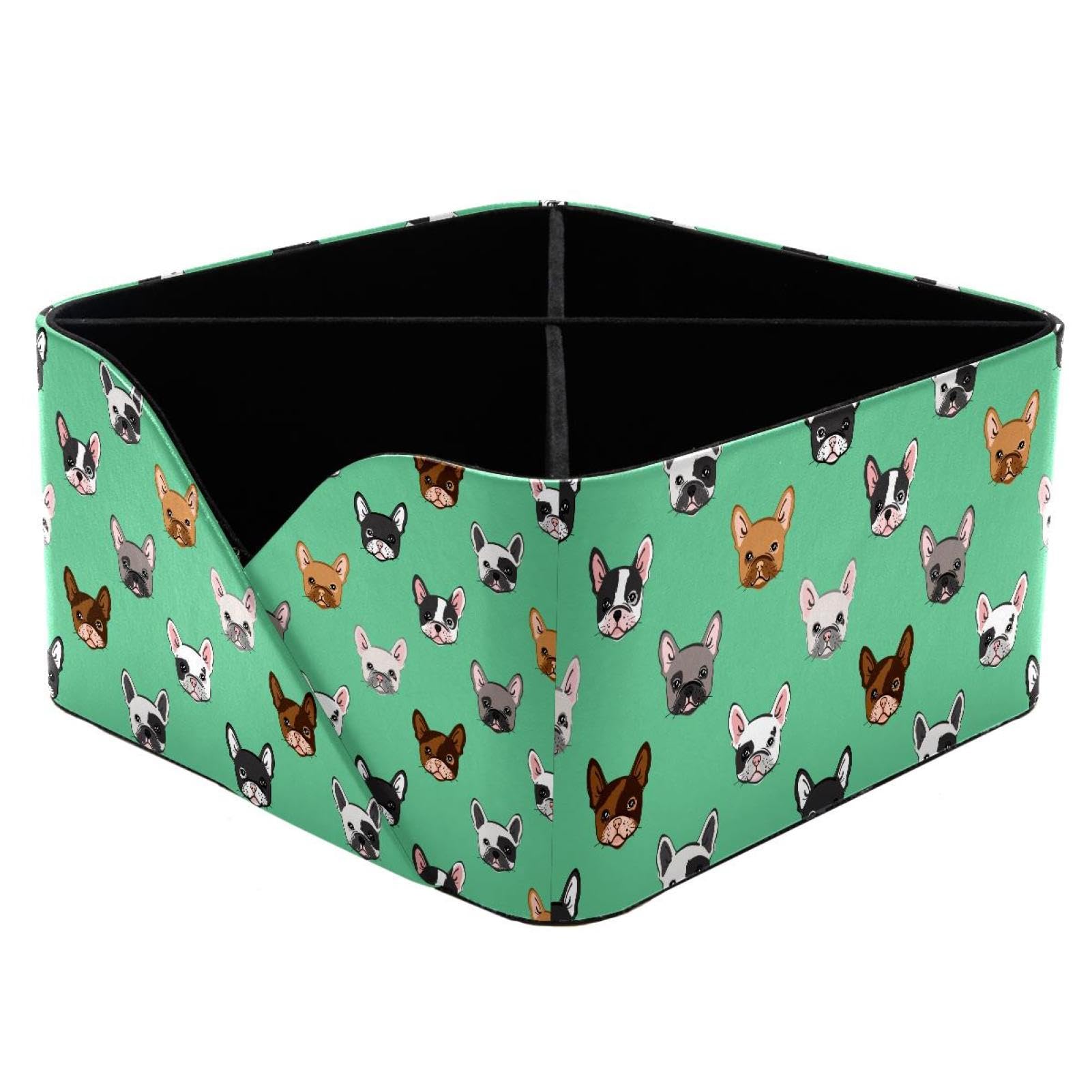 KengjuTesu Cute French Bulldog Desktop Organizer Pen Holder, Rectangular Pencil Cup for Office, Study and Makeup Stations