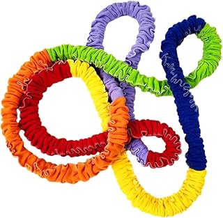 pologmase Rainbow Pull Rope, Four-direction Design Outdoor Kids Elastic Team Band, Cooperative Stretchy Exercise Band for Group Activities Large Motor Coordination Team School