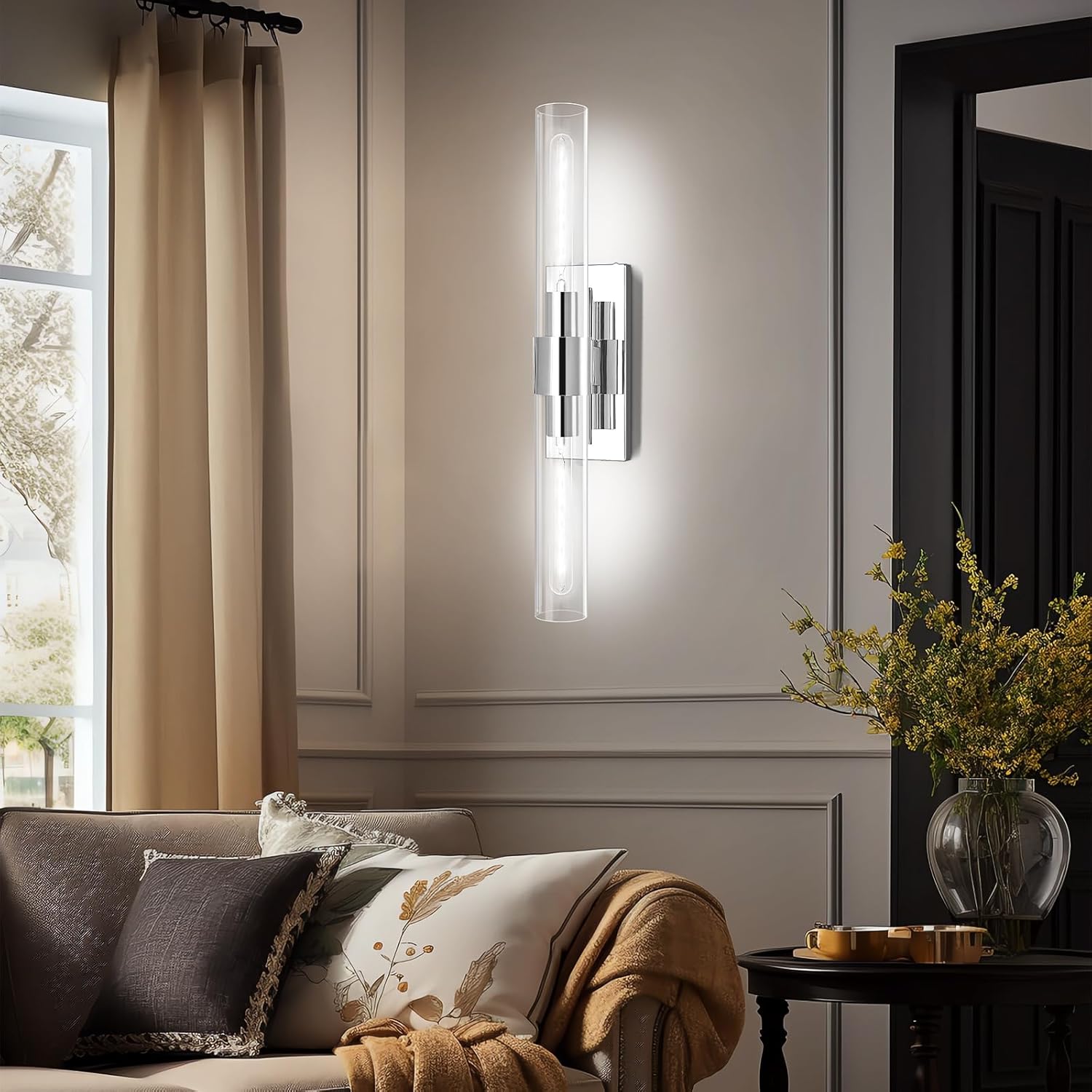 Nickle Wall Sconce, 22.8" Vanity Lights for Bathroom, Sconces Wall Lighting 2-Light, Modern Wall Lamps for Bedroom Living Room Bathroom Hallway