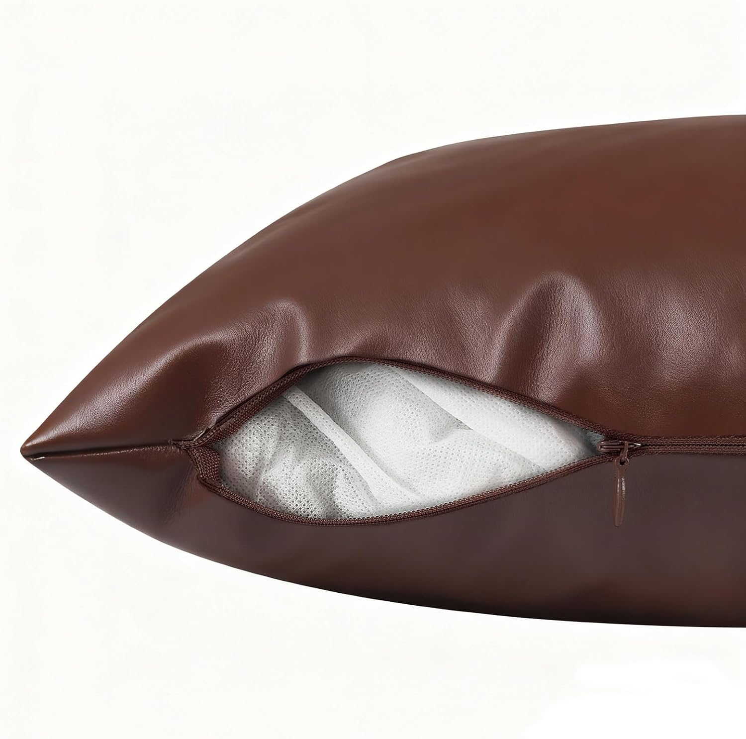 Faux Leather Fluffy Boucle Throw Pillow Covers 18X18 Inch Set of 2 Brown Outdoor Modern Farmhouse Solid Decorative Pillow Covers for Room Couch Living Bedroom Bed Sofa