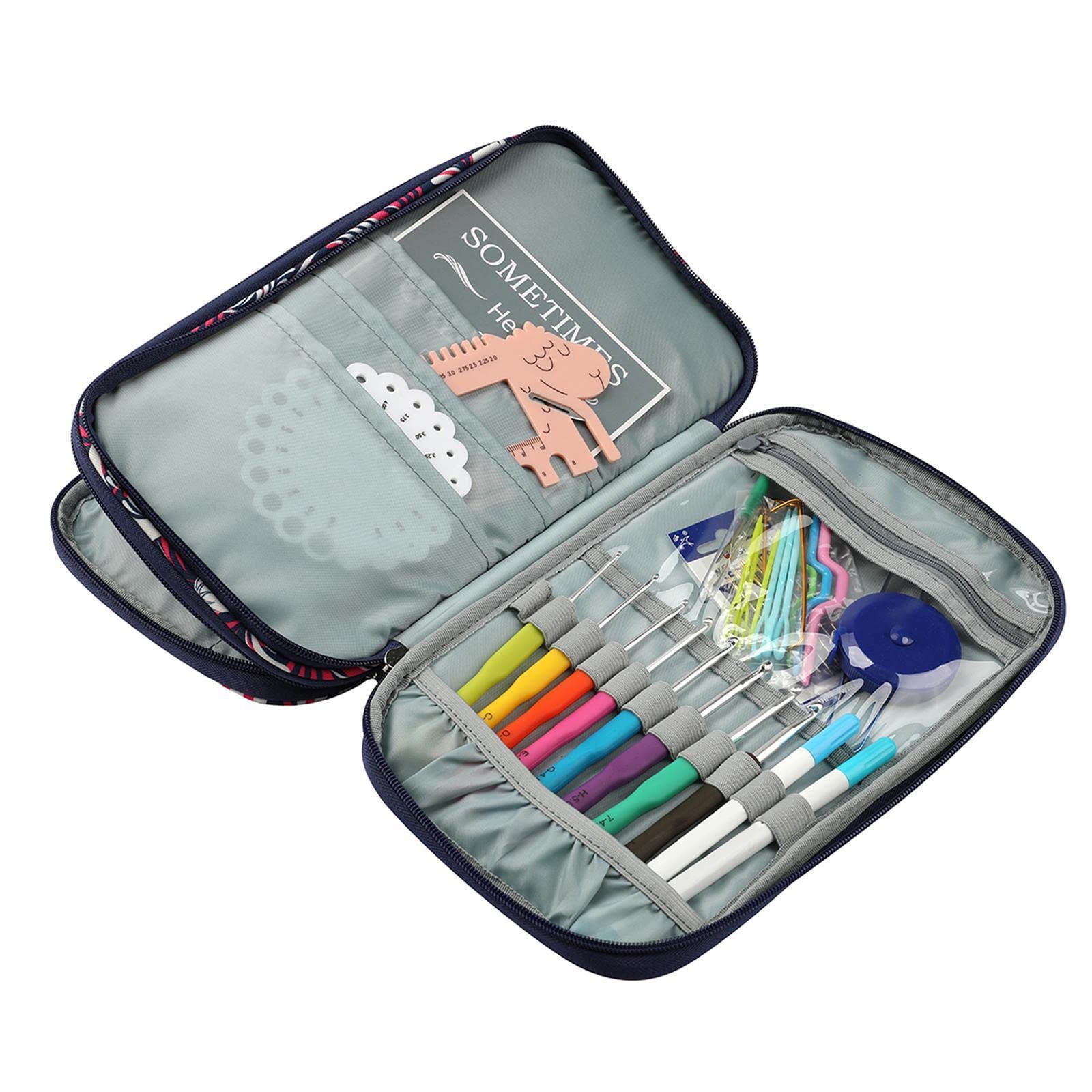 Juego de 3 fundas largas para agujas de tejer Oxford, bolsa de almacenamiento, bolsa de almacenamiento con hojas moradas