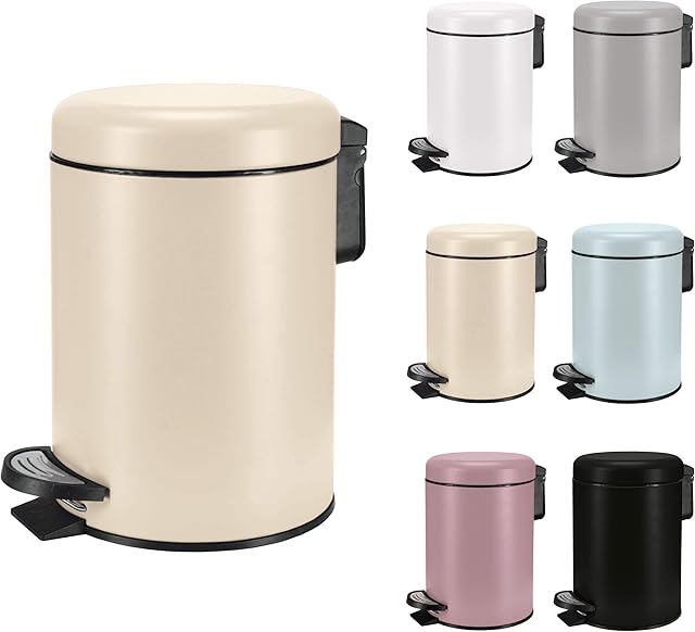 KW Soft Shade Small Round Pedal Bin 3ltr (Cream, 3 Ltr)
