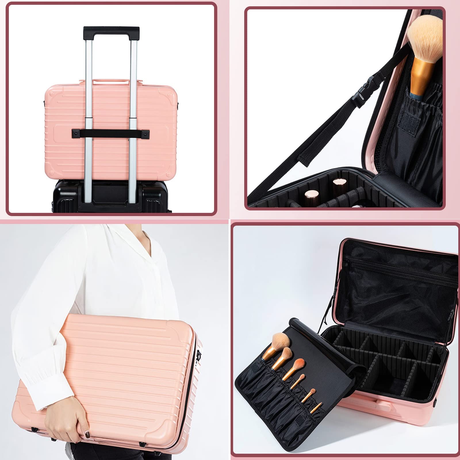 HJXGQJM Beauty Case da Viaggio Borsa Cosmetici,Borsa Trucco da Viaggio Donna Impermeabile Porta Trucchi Professionale Valigetta Organizzativa Borsa Cosmetico, Divisori Regolabili,Rosa(Pink)