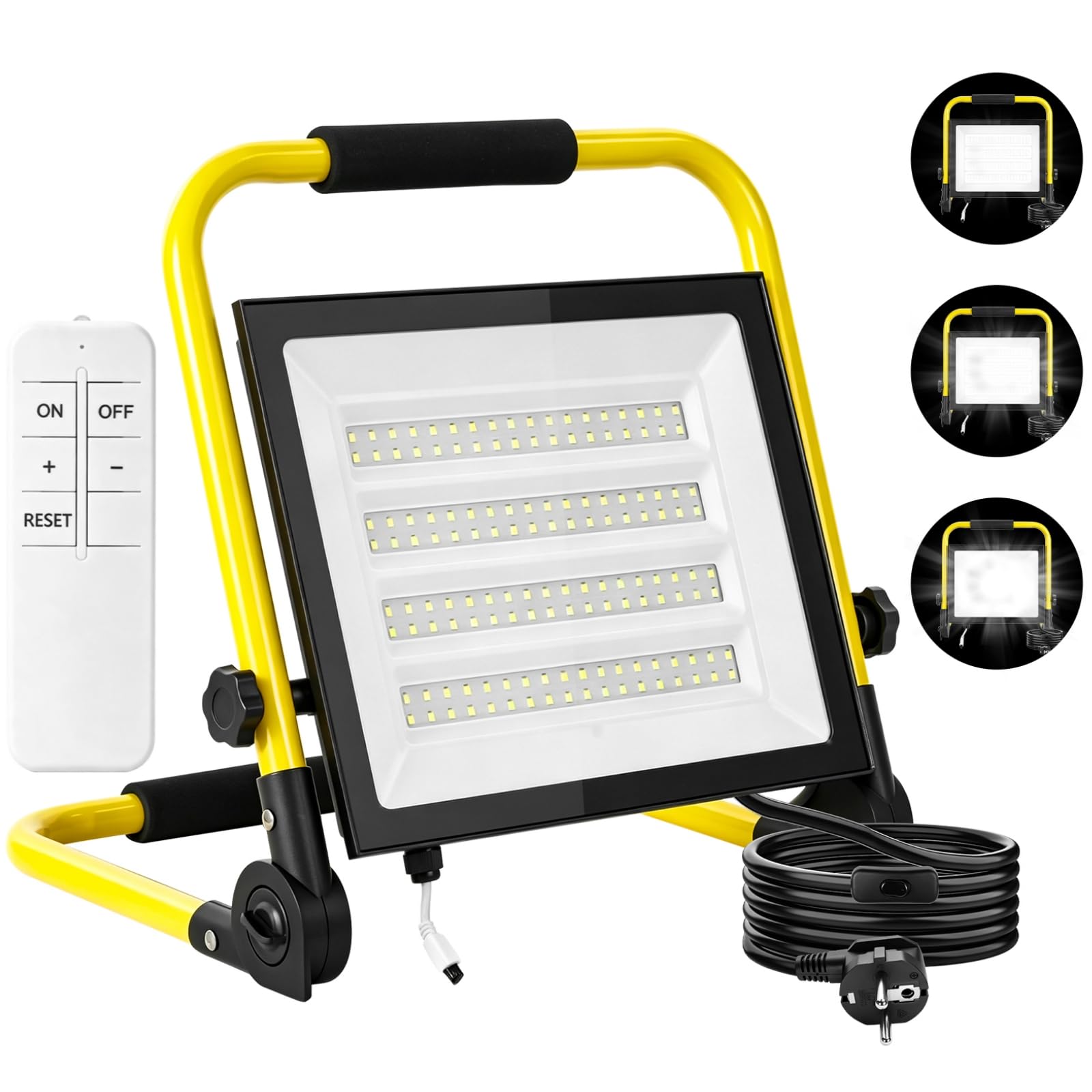 papasbox 200W LED Baustrahler mit Stecker Schalter Baustellenlampe 6500K Kaltweiß Baustellenstrahler | IP65 Wasserdicht Arbeitsleuchte mit Fernbedienung Baulampe für Werkstatt Baustelle