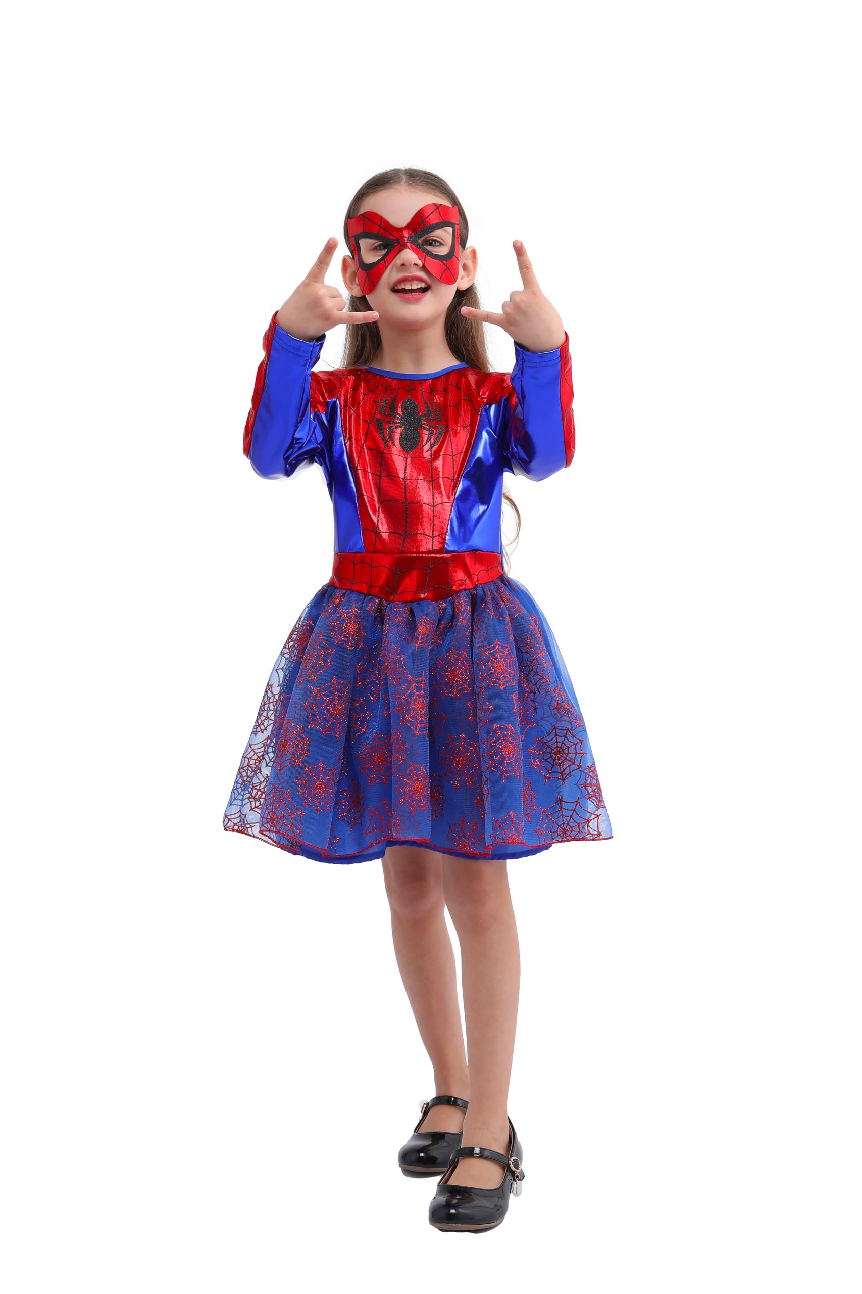 Webeasy Spider Costume for Girl, Girls Halloween Fancy Dress with Mask for Halloween Carnival Masquerade Party