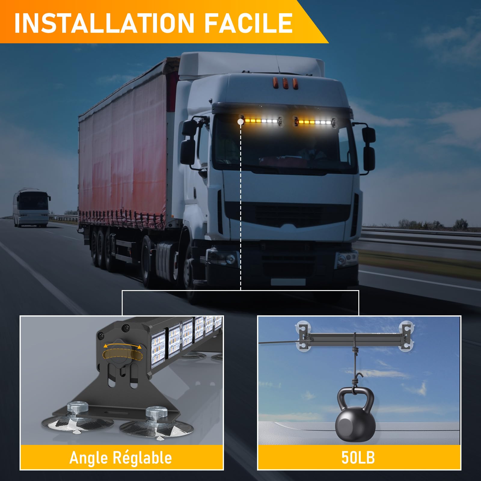 antom Sechs LED Barre Lumineuse Clignotante Stroboscopique 2 pièces, 36 LEDs, Lumière d'avertissement Orange + feu 19 Modes de Stroboscope Clignotant pour Voiture, Camion, Tracteur