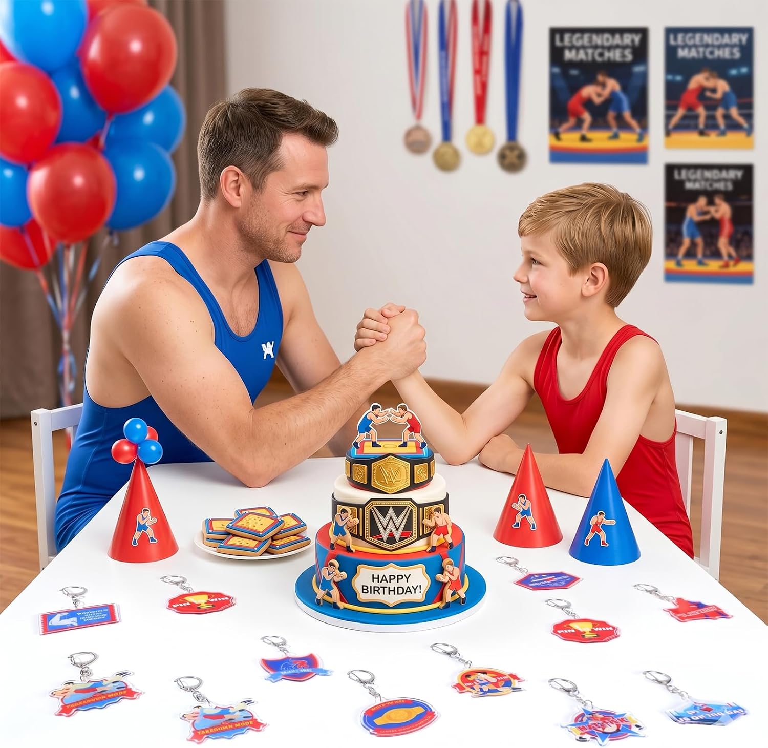 24 Pcs Wrestling Keychains Decoration Set - Inspirational Wrestling Themed Keychain Grapple Birthday Party Favors for Teens Wrestlers Fans Senior Night Gifts