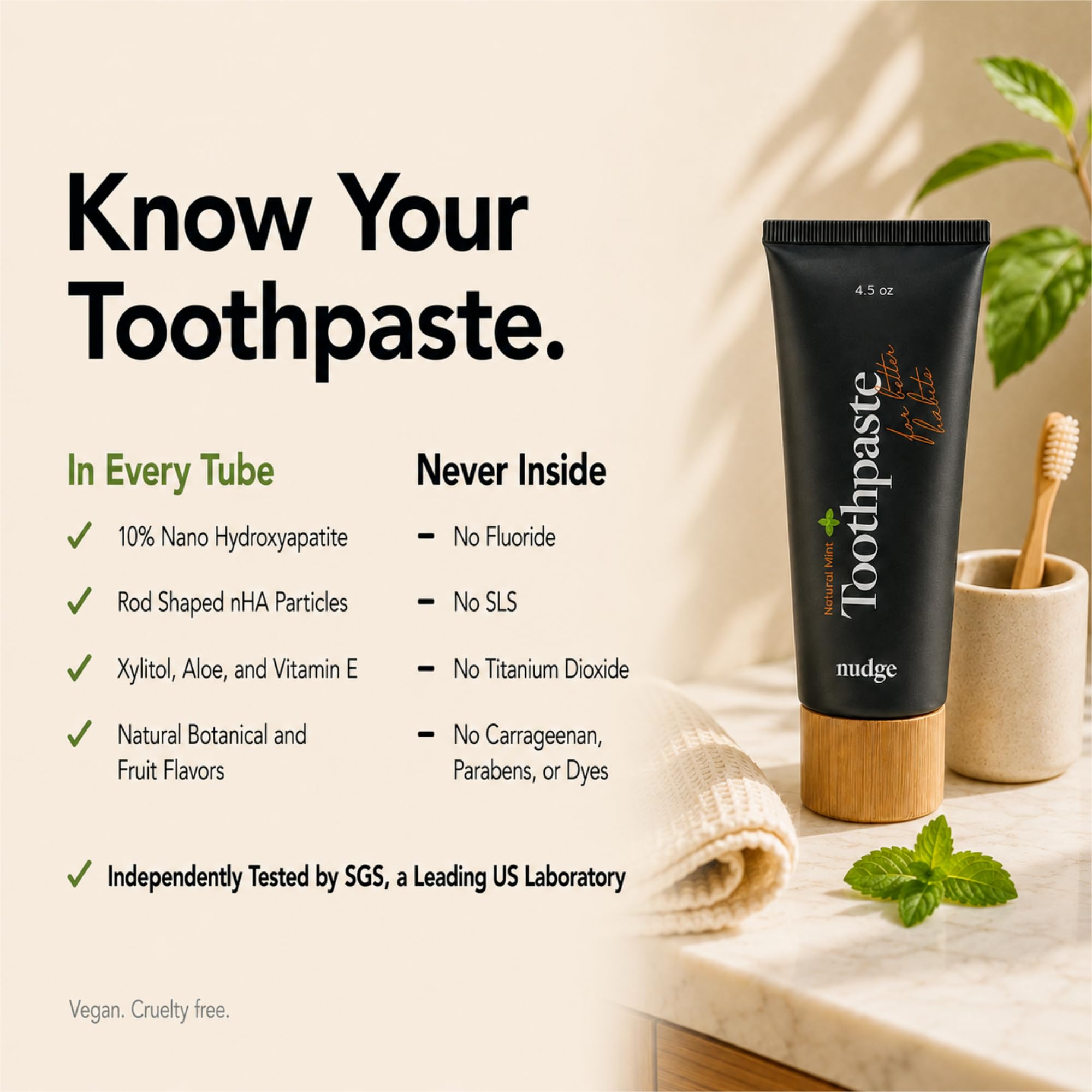 Nudge 10% Nano Hydroxylapatite Zahnpasta, Remin+ mit Vitamin E, Fluoridfrei, SLS-frei, hilft bei der Remineralisierung von Zahnschmelz, unterstützt trockene Mundentlastung und empfindliche Zähne