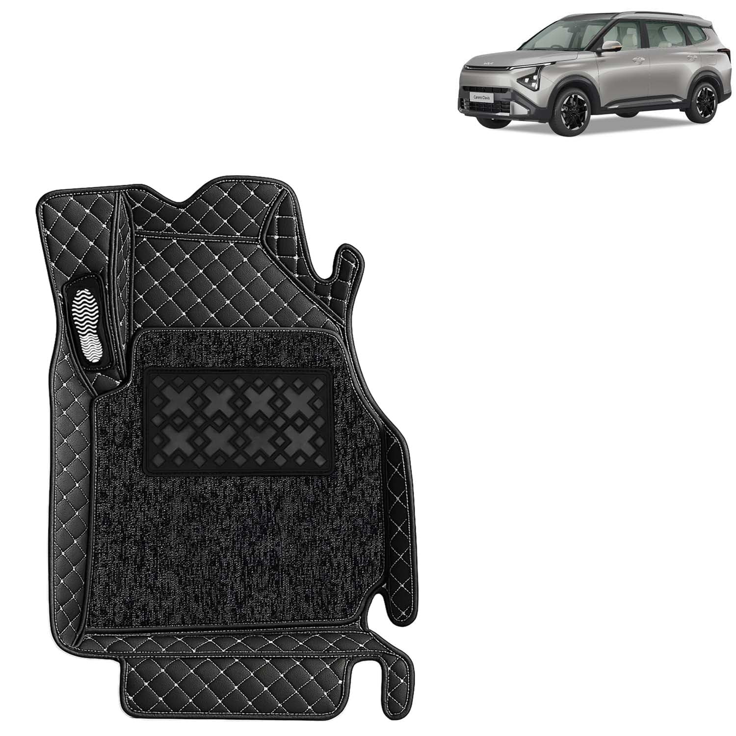 KINGSWAY Accessories Premium 7D Car Floor Mats Only Compatible with Kia Carens Clavis EV (7 Str) Year 2025 Onwards, Set of 4 Pcs, 100% Waterproof & Washable 7D Car Foot Mats, Classic Black
