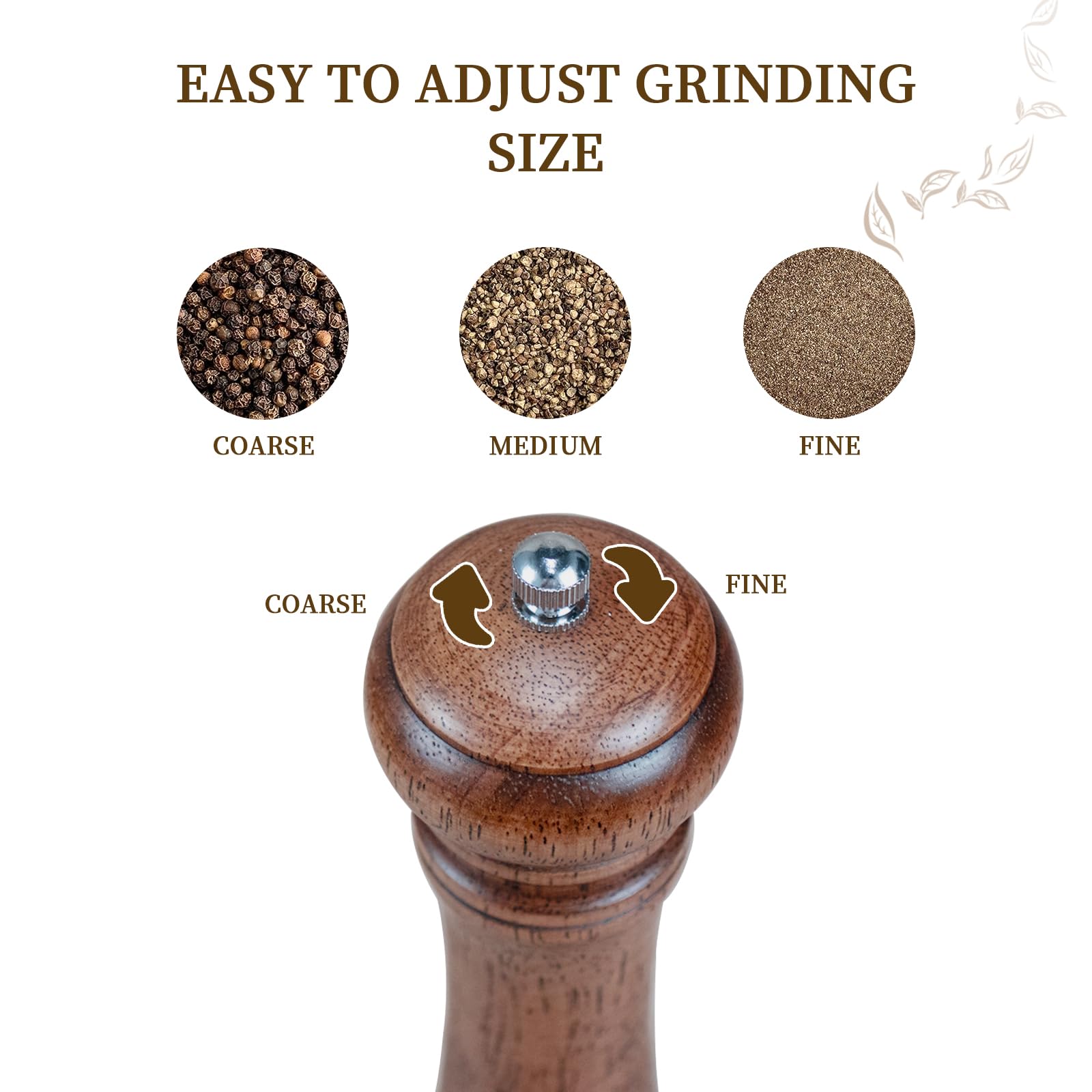 Elegan - Molinillo de pimienta o sal de madera de 10 pulgadas de alto con un rotor de cerámica ajustable y fácilmente recargable, molinillo de sal de madera de roble para tu cocina