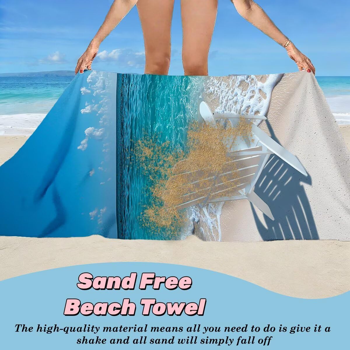 Toalla Playa 100x220 cm, Toalla Gimnasio Microfibra Secado Rapido, Juego de 2 Antiarena Toallas de Playa, Ligera Compacta Toallas Microfibra Grande para Viaje, Regalo Hombre Mujer (Océano) -5103