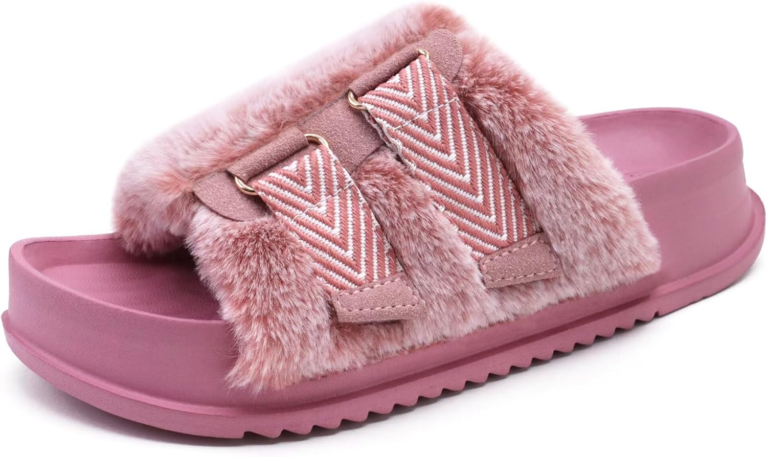 KuaiLu Womens Orthotic Sandals Comfortable Plantar Fasciitis Arch Support Faux Fur Sandal Slippers For Woman Adjustable Cushion Slides Slip On Indoor Outdoor Memory Foam House Shoes, Pink Size 12 - Image 9