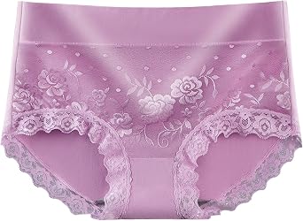 Women's High Waist Cotton Underwear with Lace Seamless Panty Wide Waistband Microfibre Briefs Breathable Hipsters Panties Comfortable Stretch Thongs Briefs Thong Lingerie