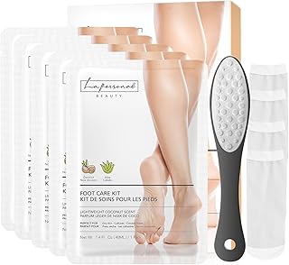 Foot Peel Mask - 5 Pairs - with Foot Scrubber & Socks, Foot Care Kit for Smooth and Soft Feet