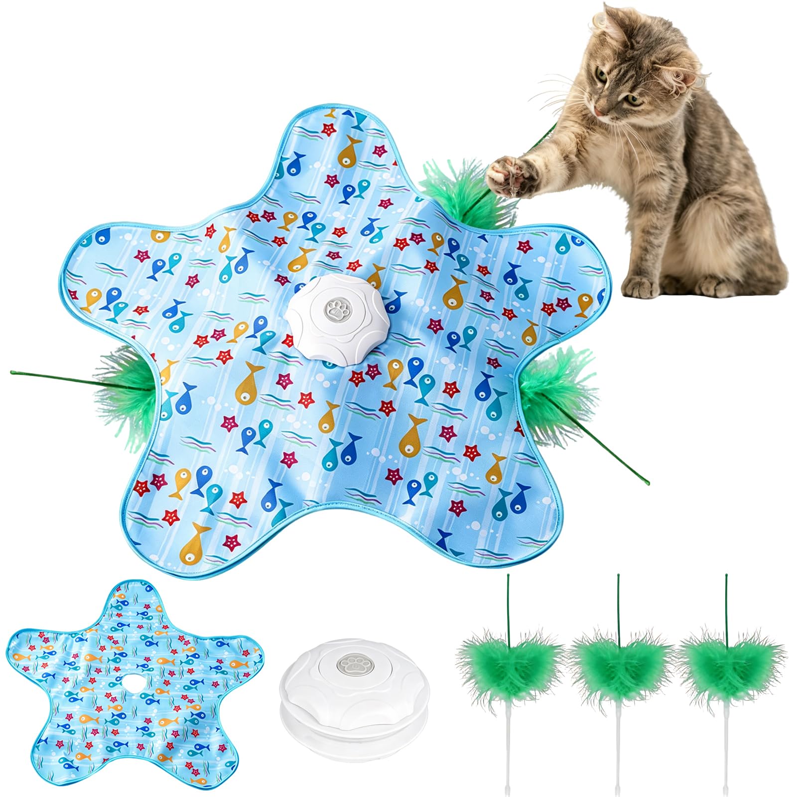 HSYWSH Hide and Seek Interactive Cat Toys, Interactive Cat Toy, Moving Concealed Wand Feather, Rechargeable Touch Activated Hide and Seek Kitten Toy (blue)