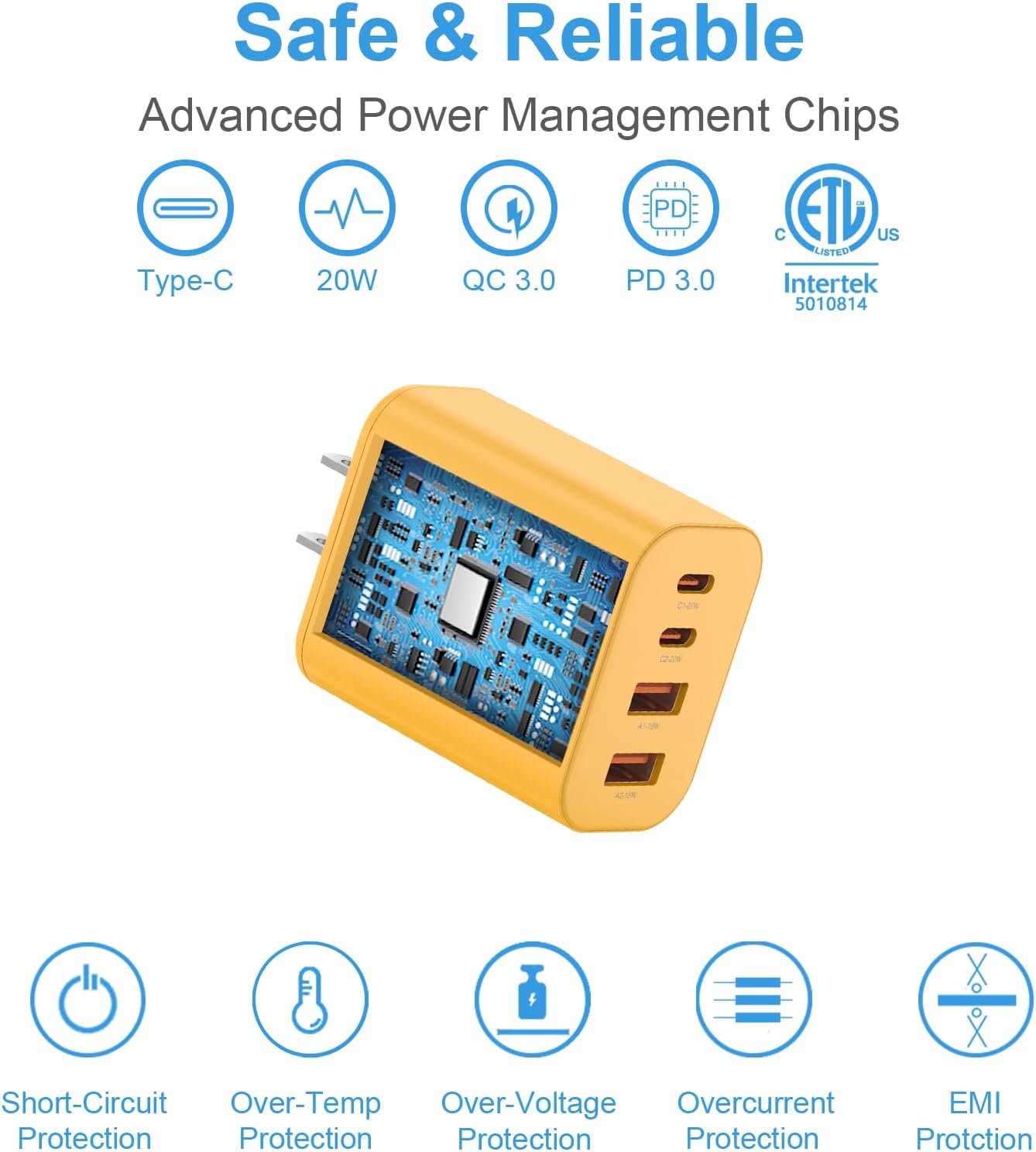 USB C Charger Block,40W USB C Charger Cube,Type C Charging Block,Wall Chargers Dual Port PD+QC Charging Cube for iPhone 16 15 14 13 12 11 Pro Max XS,iPad, Samsung Phone,Tablet(Yellow)