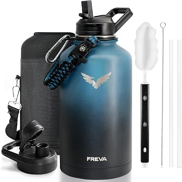 Insulated Water Bottle 64 oz, Half Gallon Water Jug, Indigo/Black