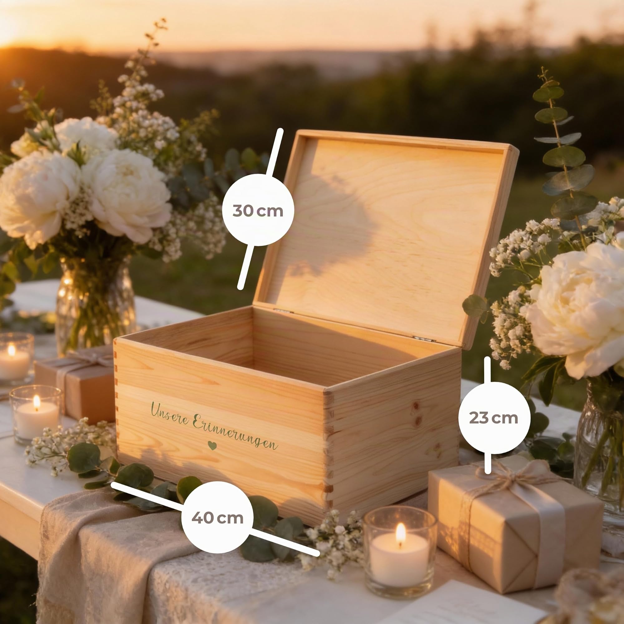 Amari ® Personalisierte Erinnerungsbox aus Holz | Eukalyptus | Individuelles Hochzeitsgeschenk Erinnerung Hochzeit Personalisiertes Holzkiste