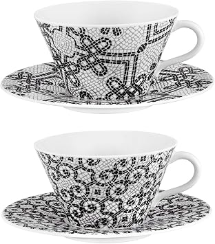 Vista Alegre Porcelain Portuguese Cobblestone Tea Cups & Saucers Set of 2