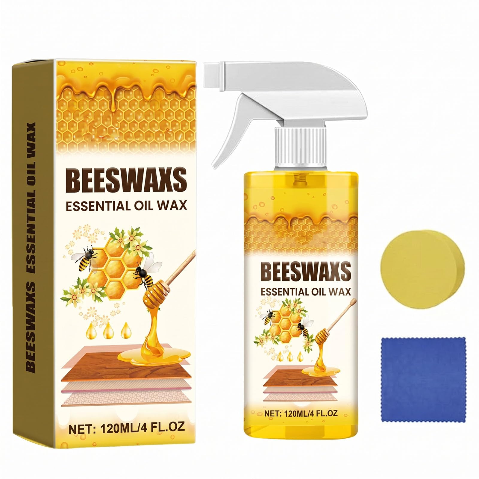 Spray Beeswax for Wood, Bees Wax Furniture Polish and Cleaner with Sponge&Towel, Beeswax Essential Oil Wax For Living Rooms,Kitchens, Floors (1 pc)