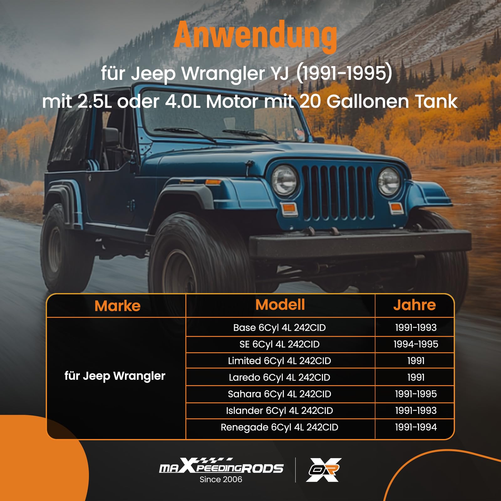 maXpeedingrods Bombas de combustible for Wrangler YJ 91-95 5003861AA | Bomba de gasolina para Jeep Wrangler 2.5L / 4.0L 4637182 4741369