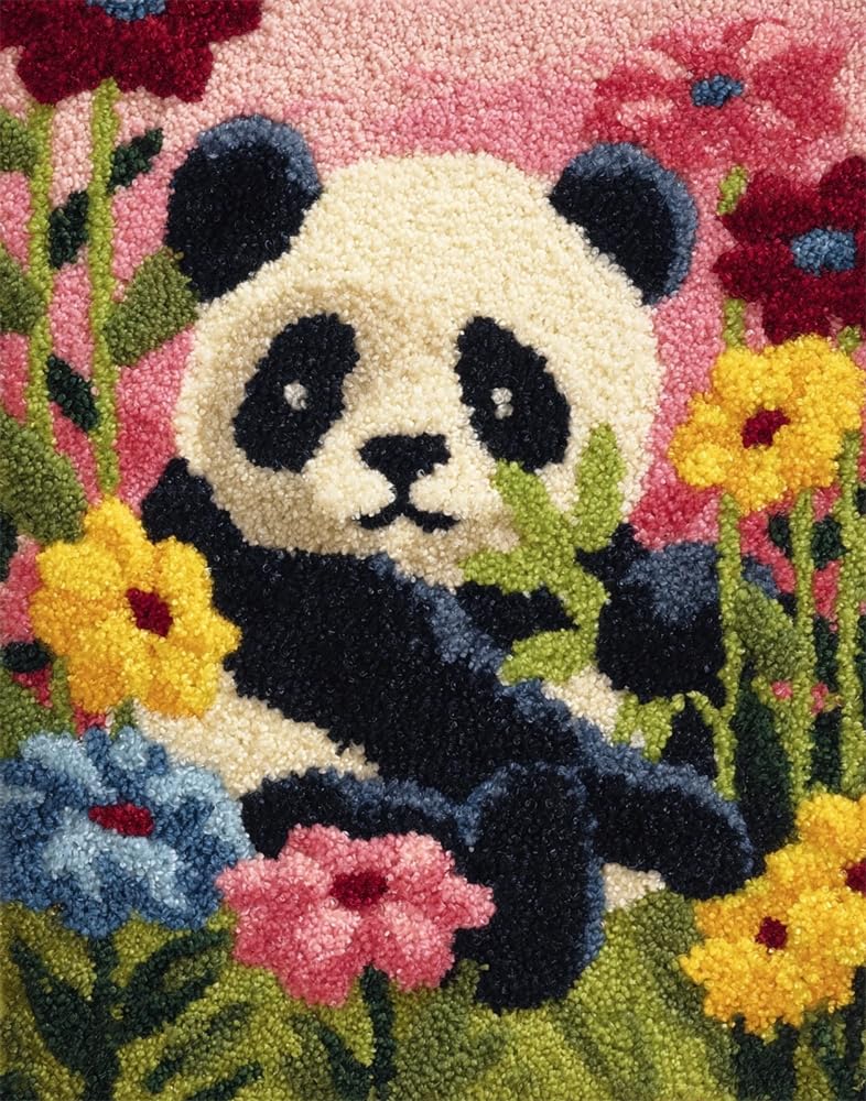 FWRTYCB Latch Hook Rug Kit Panda and Flowers