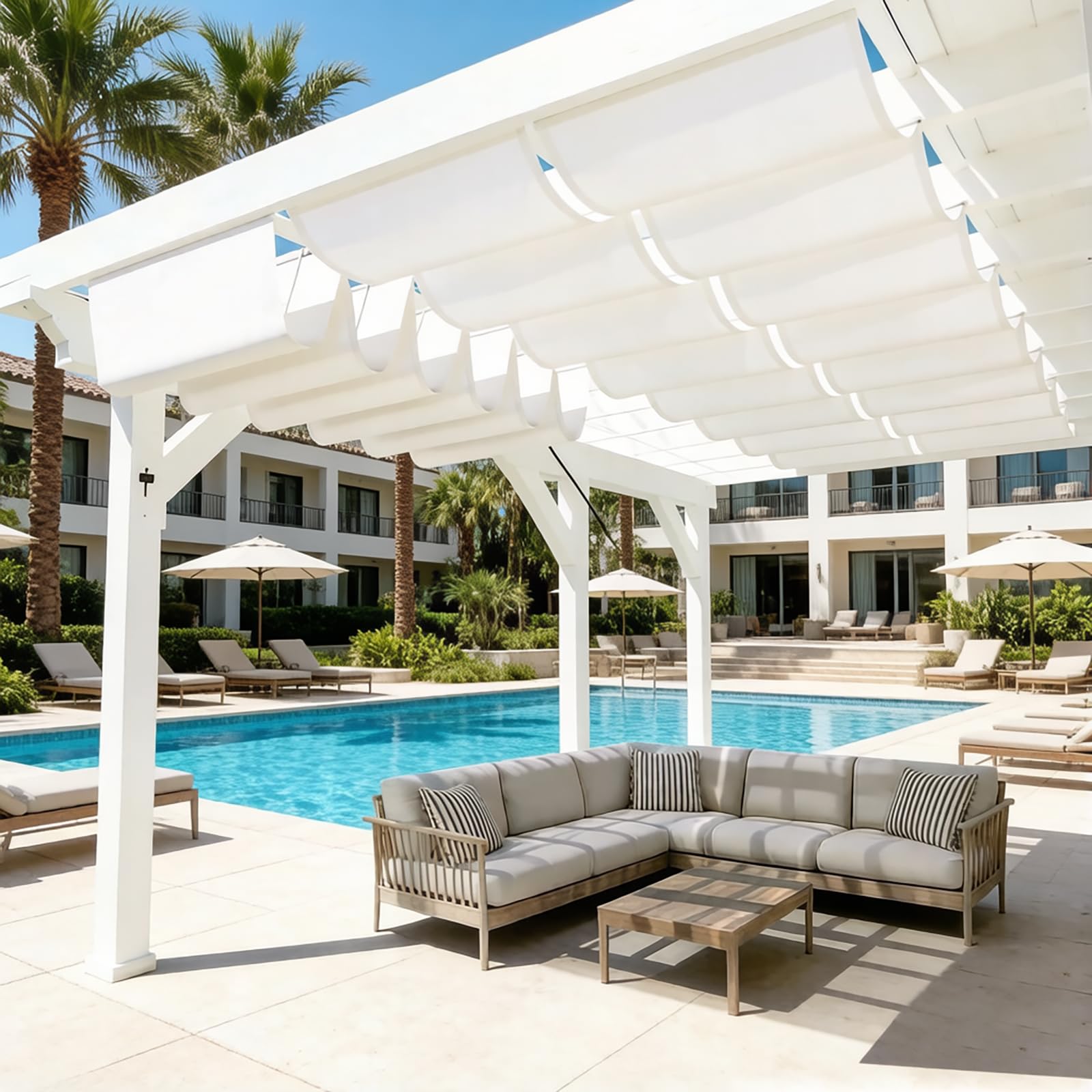 Retractable Wavy Sun Shade Sail, Waterproof Sun Shade Sail.UV-Resistant, Suitable for Various Outdoor Settings, and Easy to Install.-White||160x1000cm — image 1