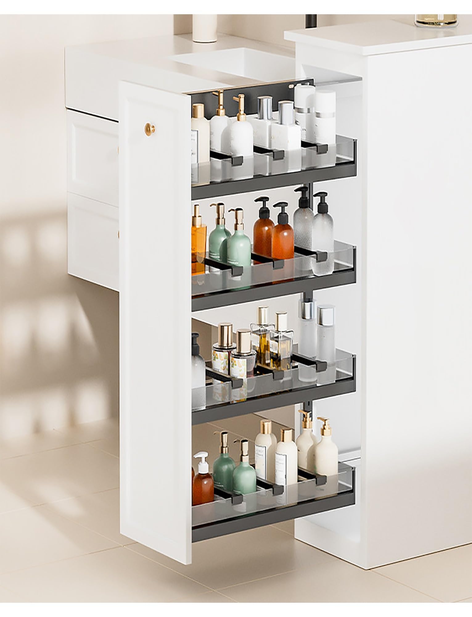 Organizer estraibile per armadietto, cassetto estraibile sotto il lavandino, cestino portaoggetti per cucina, bagno, vanità, sotto il lavandino