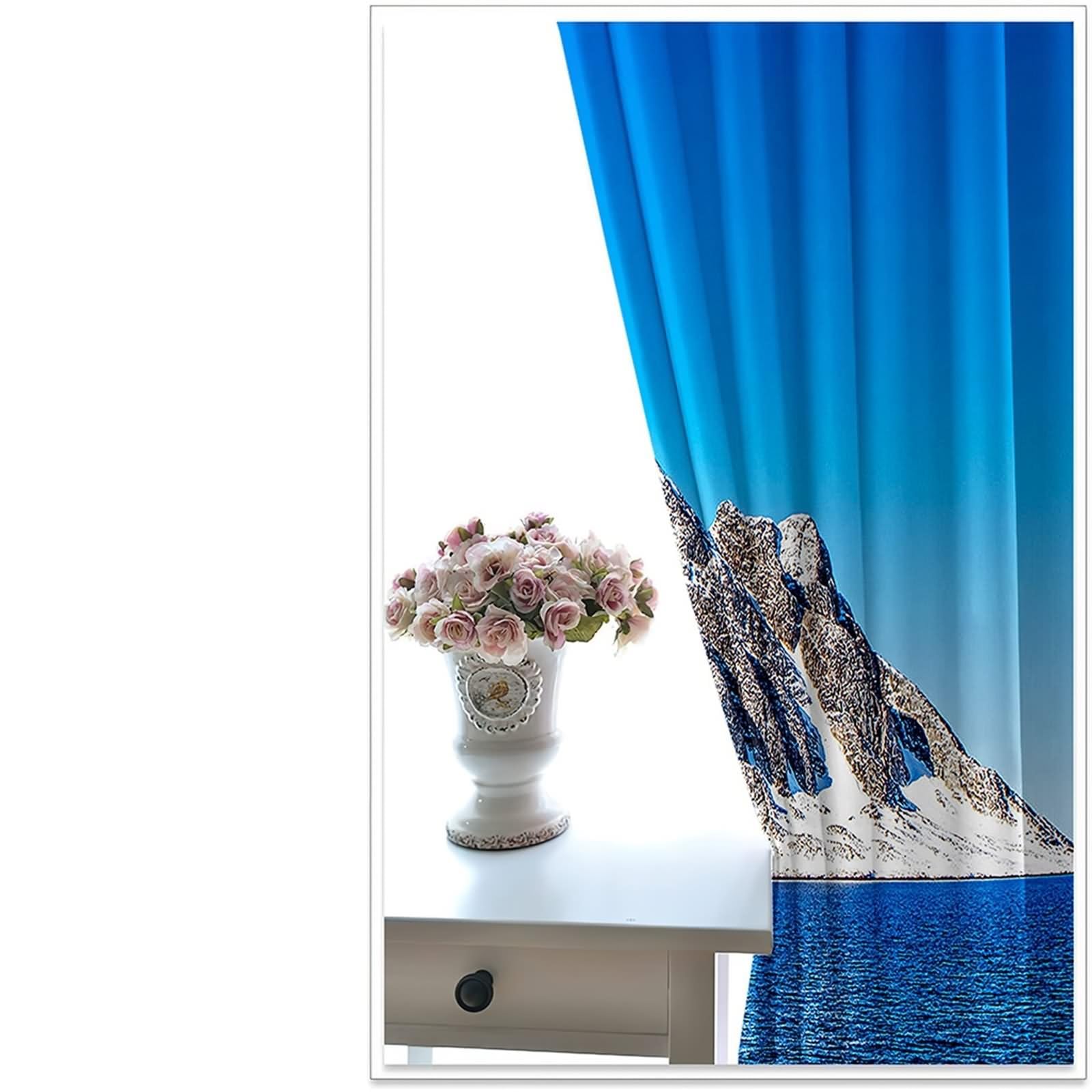Verdunklungsvorhänge Wohnzimmer, Gardine Verdunkelung Blau Grau Weiß Blauer Himmel, Berge und See Polyester 2er Set 488x214cm