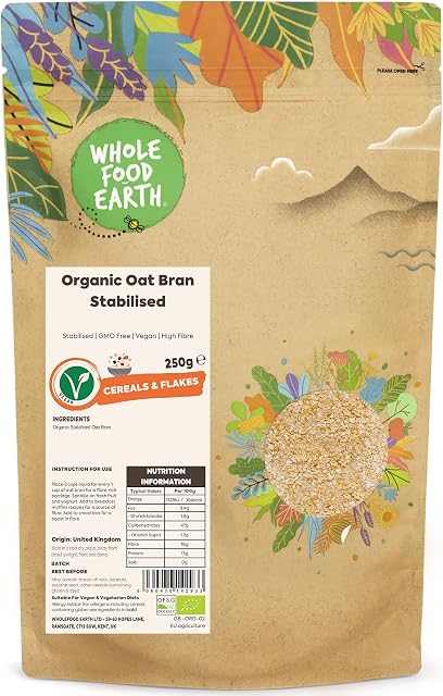 Wholefood Earth Organic Oat Bran Stabilised 250g | Stabilised | GMO Free | Vegan | High Fibre | Certified Organic