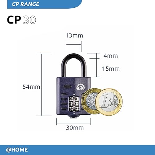 Miniatura 3 de Squire Candado pequeño (CP30)  Grillete de acero más resistente  Candado combinado de 3 ruedas  Acero aleado para resistencia a la corrosión
