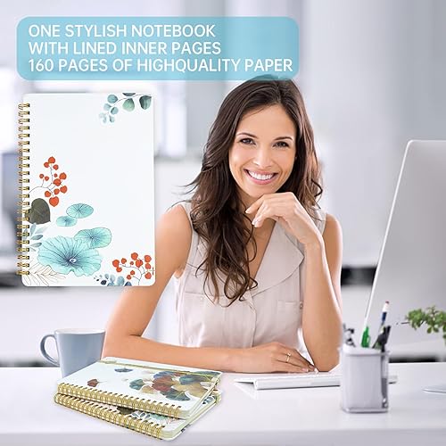 Miniatura 8 de Mlife 1 paquete de cuaderno en espiral para mujer, cuaderno robusto de tapa dura de 8.5 x 6 pulgadas con bolsillos, 160 páginas forradas, papel