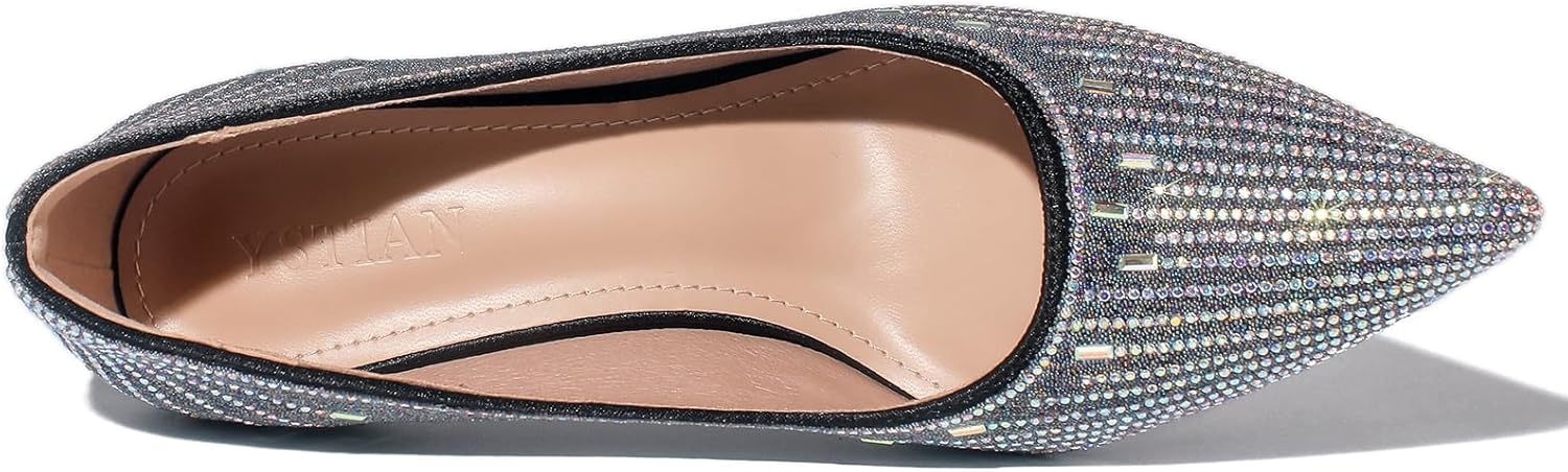 Women's Kitten High Heels 2 Inch Rhinestone Closed Toe Pointed Pumps Wedding Party Dress Stiletto Shoes