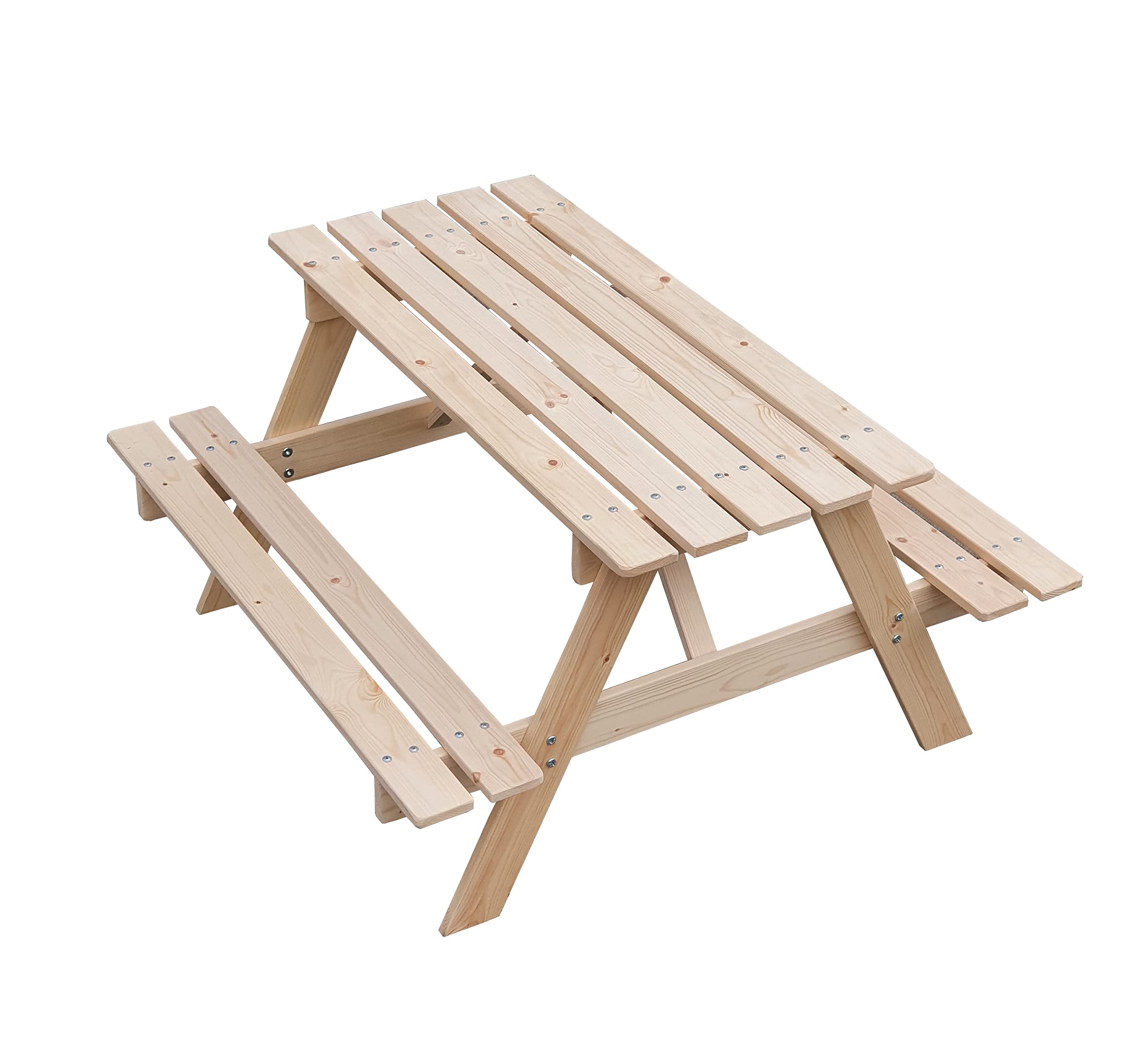 TIMBELA M018-1 Drewniany stół dziecięcy - stół i krzesło dziecięce - stół piknikowy 90 x 90 x wys. 50 cm - salon ogrodowy dla dzieci do użytku na zewnątrz lub wewnątrz