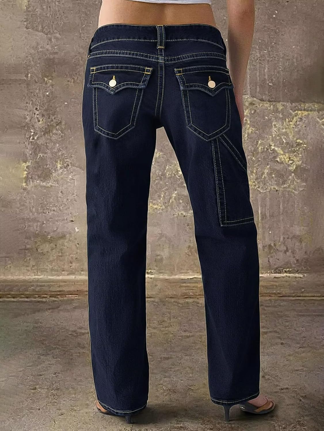 Flamingals Mid Rise Straight Leg Jeans for Women Multi Pocket Stretchy Baggy Boyfriend Jeans Trendy - Image 3