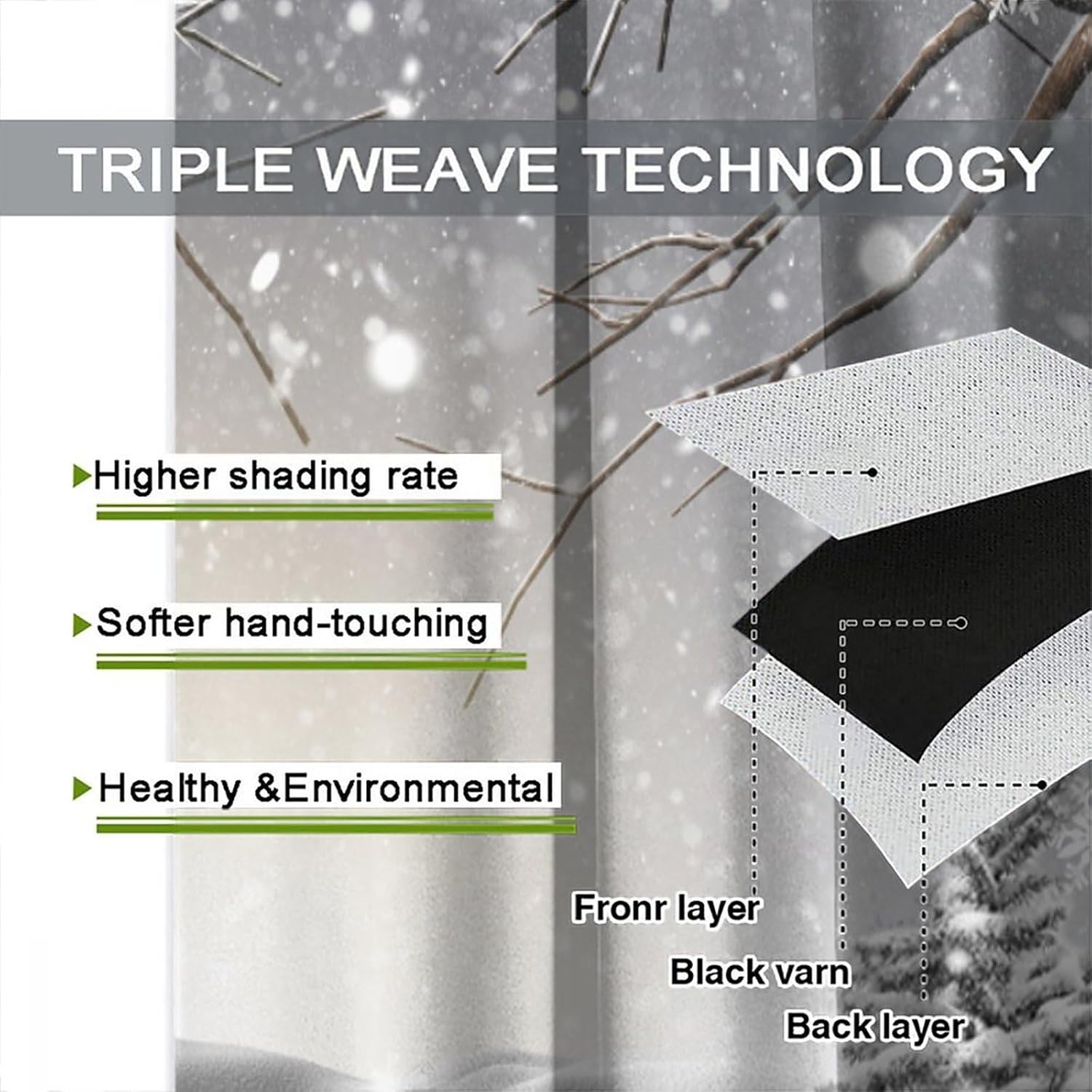 JESTRONRY Winter Christmas Curtains, Cute Snowman Winter Snowflake Scene Tree Branch Covered Snow Treatment Fabric Bathroom Curtains,Living Room Bedroom Window Drapes 52x84in