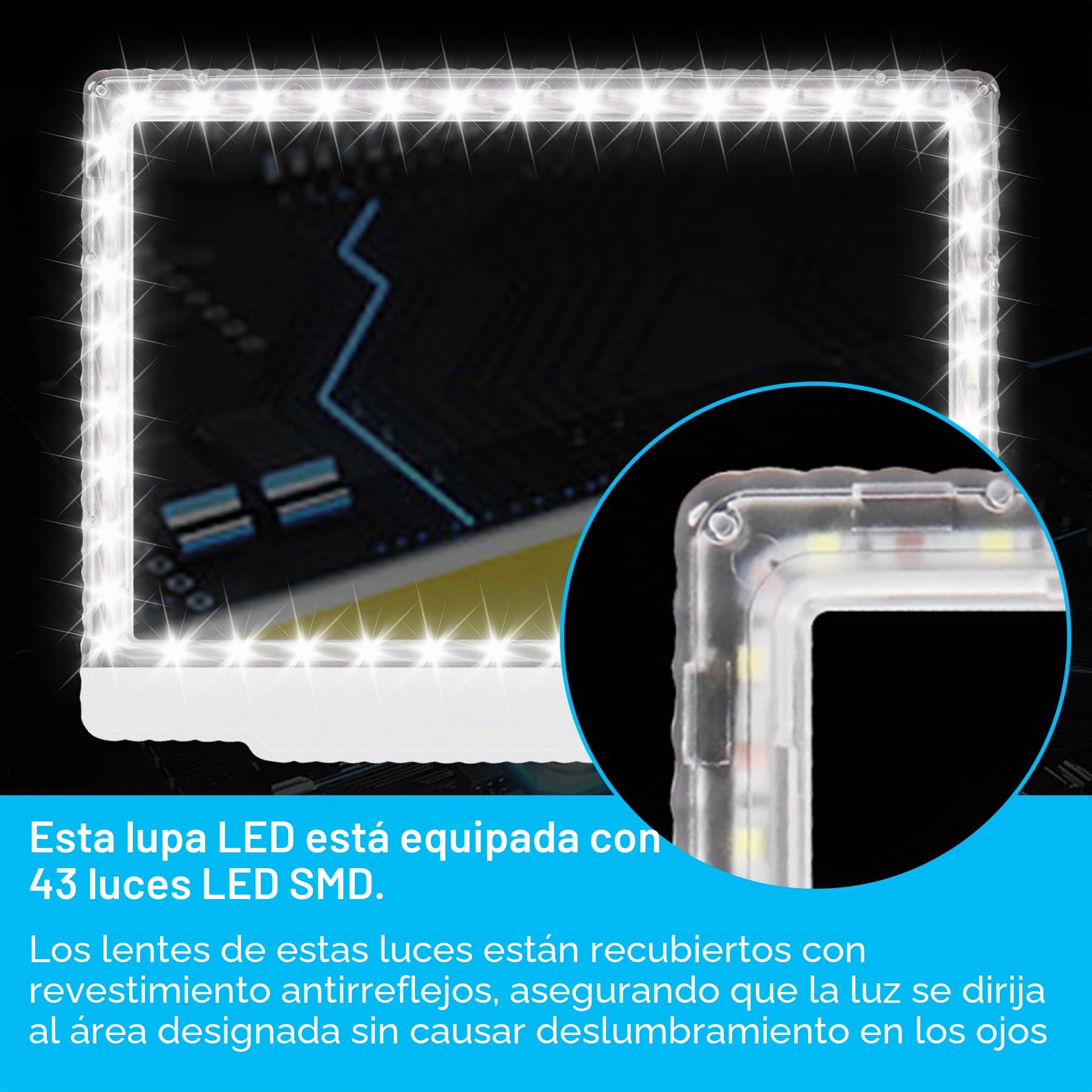 Lupa 5X con luz y cuello de cisne flexible, 43 LED, aumento de página completa, 23 x 16,5 cm, para personas mayores con visión envejecida