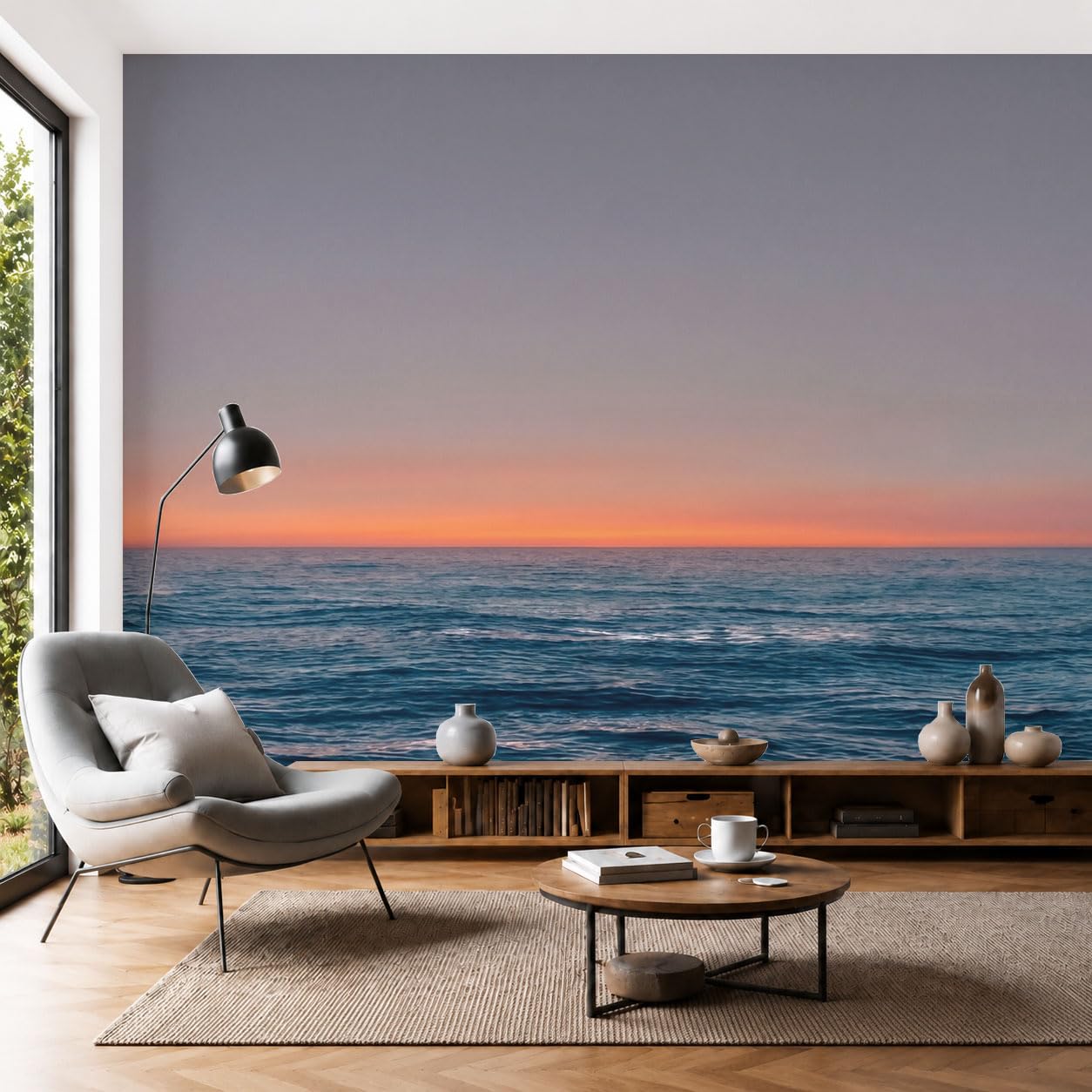 Papier Peint Panoramique pour Agrandir une Chambre Sombre Motif Mer Abstrait