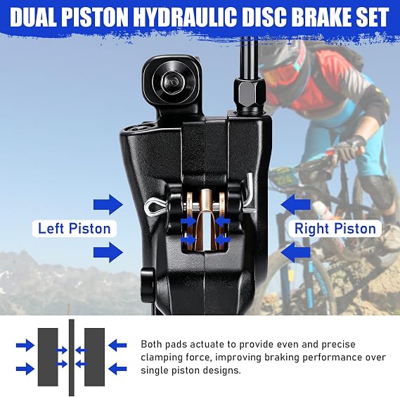 TOBWOLF Right Rear Hydraulic Disc Brake Kit with 160MM Rotor | Pre-Bled 150CM Hose | Aluminum Lever & Dual Piston Caliper for MTB, E-Bike & Fat Bike | Includes Mounting Bolts