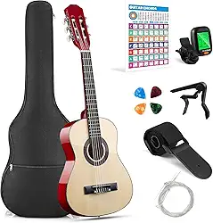 VEDO Violão Acústico para Iniciantes, Crianças e Adolescentes, 1/4 Tamanho Clássico com Cordas de Nylon, Inclui Poster de Acordes, Case, Afinador, Palhetas, Alça e Capotraste